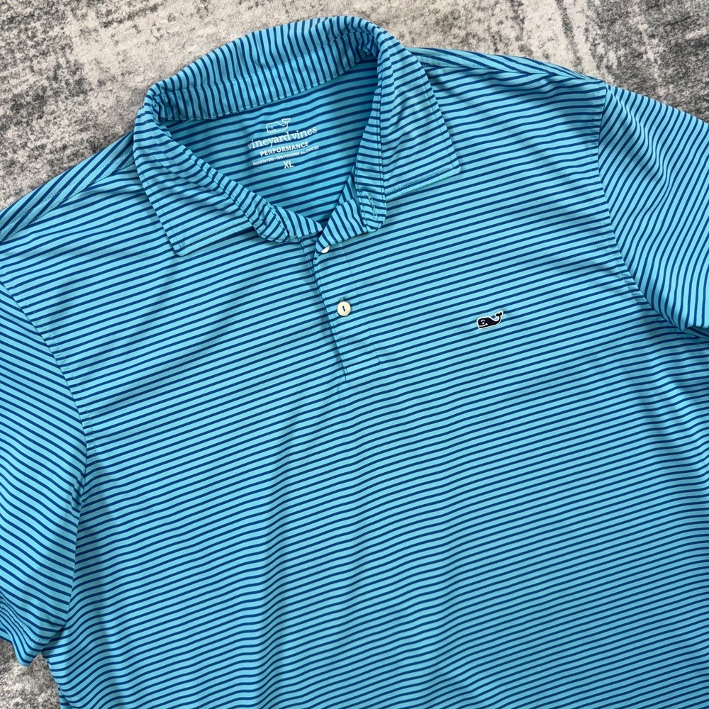 Vineyard Vines Polo Shirt Mens XL Blue Striped Golf Performance Travel Stretch